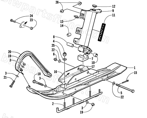 SKI AND SPINDLE ASSEMBLY diagram