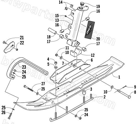 SKI AND SPINDLE ASSEMBLY diagram