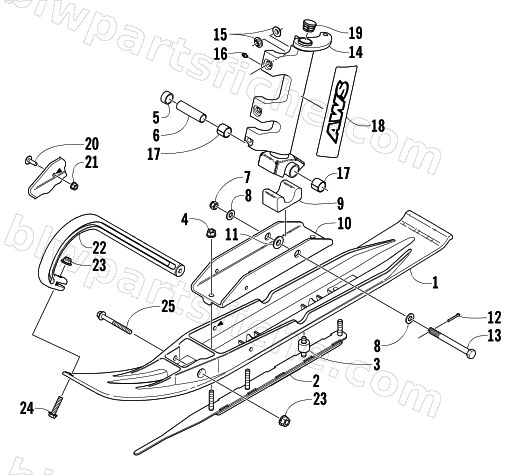 SKI AND SPINDLE ASSEMBLY diagram