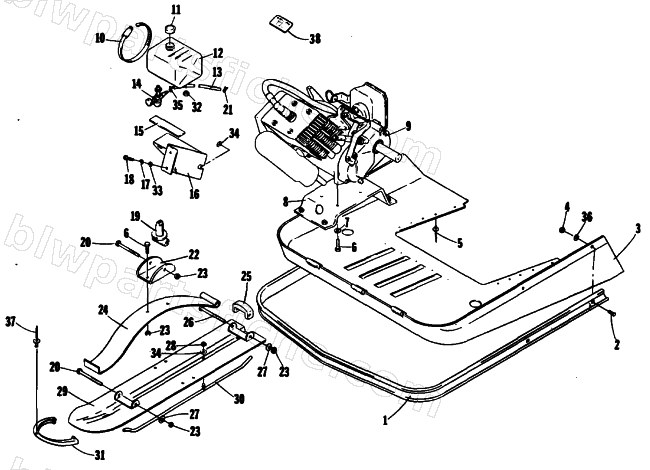 SKI, ENGINE, AND BELLY PAN diagram