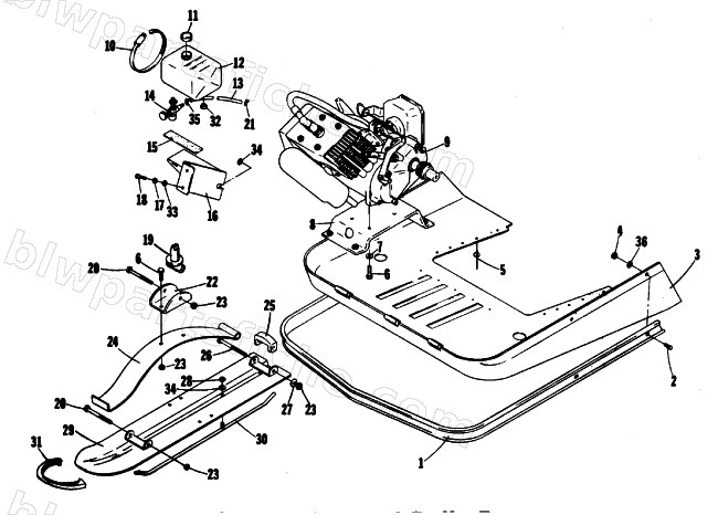 SKI, ENGINE, AND BELLY PAN diagram