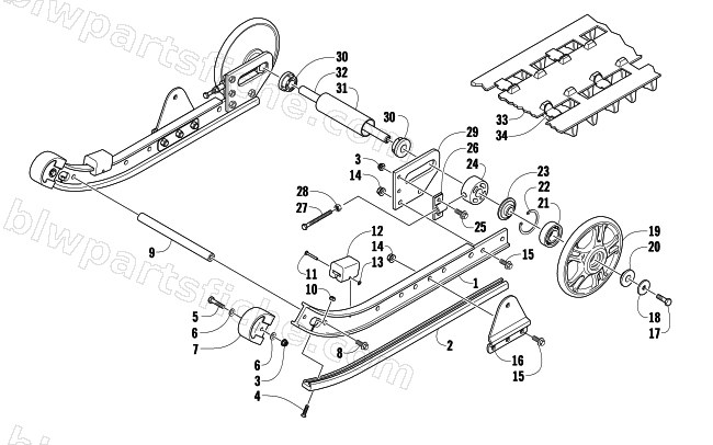 SLIDE RAIL, IDLER WHEELS, AND TRACK ASSEMBLY diagram
