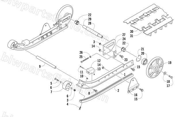 SLIDE RAIL, IDLER WHEELS, AND TRACK ASSEMBLY diagram