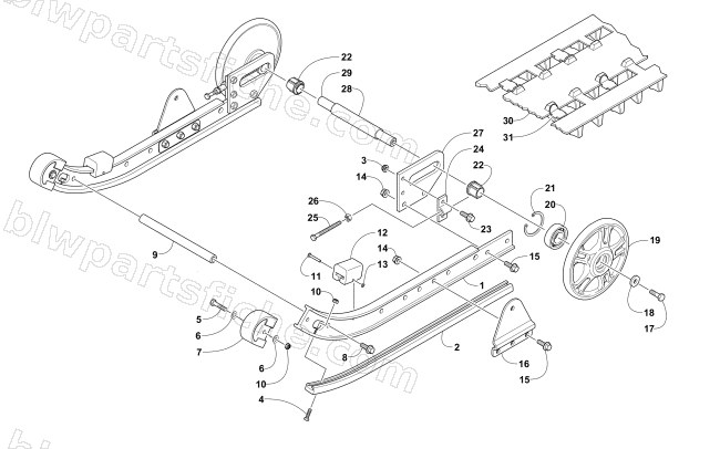 SLIDE RAIL, IDLER WHEELS, AND TRACK ASSEMBLY diagram