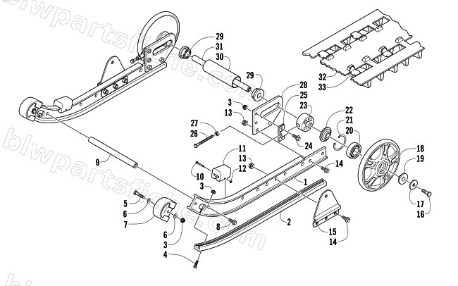 SLIDE RAIL, IDLER WHEELS, AND TRACK ASSEMBLY diagram