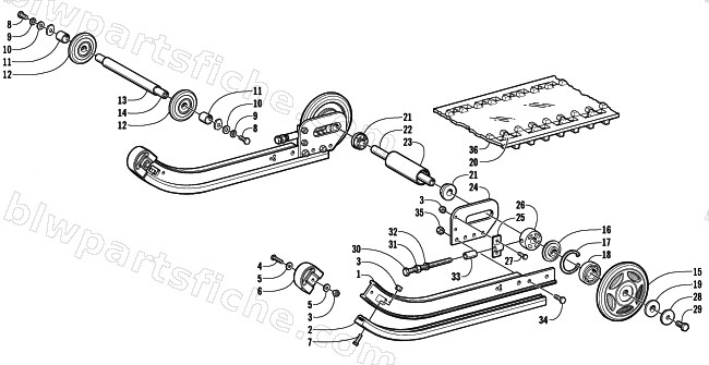 SLIDE RAIL, IDLER WHEELS, AND TRACK ASSEMBLY diagram