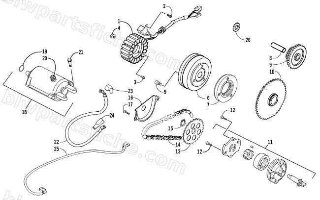 STARTER MOTOR AND MAGNETO ASSEMBLY diagram