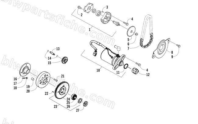 STARTER MOTOR AND OIL PUMP ASSEMBLY diagram