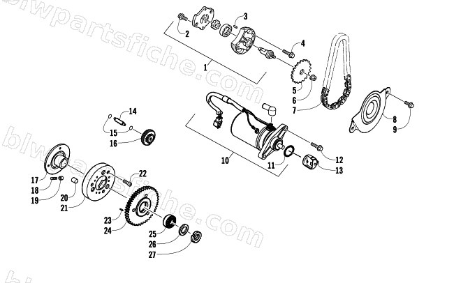 STARTER MOTOR AND OIL PUMP ASSEMBLY diagram