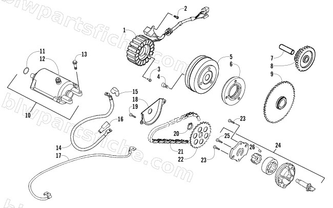 STARTER MOTOR, MAGNETO, AND OIL PUMP ASSEMBLY diagram