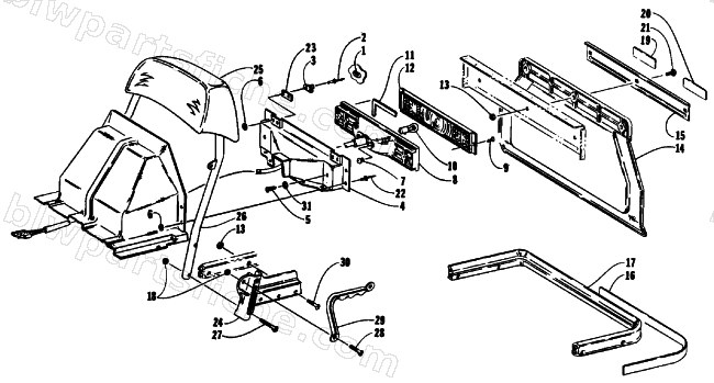 TAILLIGHT, BACKREST, AND REAR BUMPER diagram