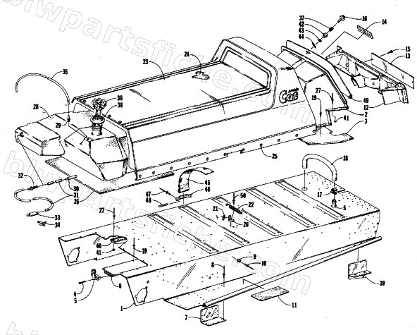 TUNNEL, GAS TANK, SEAT, AND TOOLBOX diagram