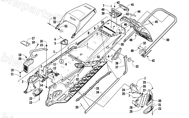 TUNNEL, REAR BUMPER, AND SNOWFLAP ASSEMBLY diagram