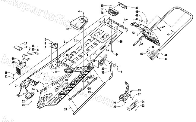 TUNNEL, REAR BUMPER, AND SNOWFLAP ASSEMBLY diagram