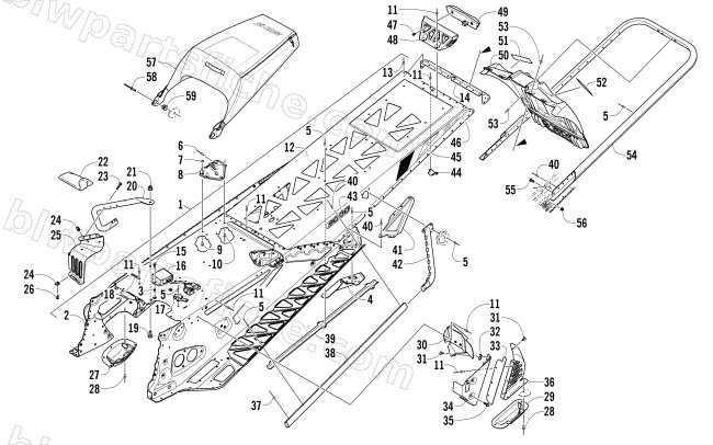 TUNNEL, REAR BUMPER, AND SNOWFLAP ASSEMBLY diagram
