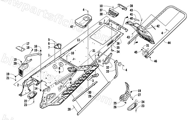 TUNNEL, REAR BUMPER, AND SNOWFLAP ASSEMBLY diagram