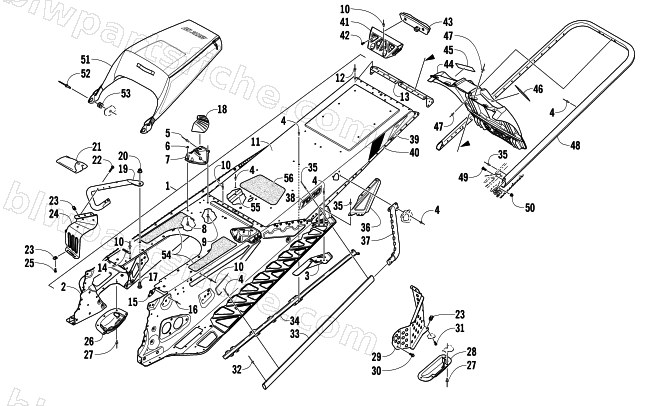 TUNNEL, REAR BUMPER, AND SNOWFLAP ASSEMBLY diagram