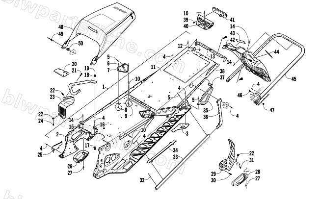 TUNNEL, REAR BUMPER, AND SNOWFLAP ASSEMBLY diagram