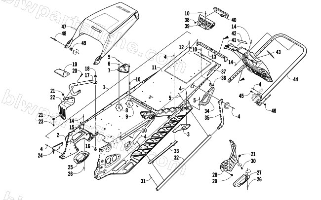 TUNNEL, REAR BUMPER, AND SNOWFLAP ASSEMBLY diagram