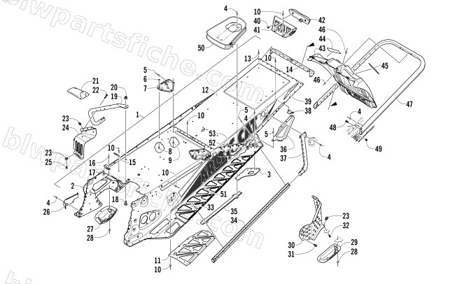 TUNNEL, REAR BUMPER, AND SNOWFLAP ASSEMBLY diagram