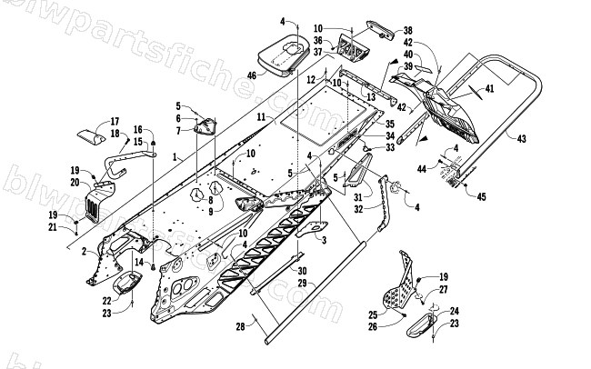 TUNNEL, REAR BUMPER, AND SNOWFLAP ASSEMBLY diagram