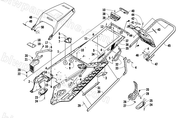 TUNNEL, REAR BUMPER, AND SNOWFLAP ASSEMBLY diagram