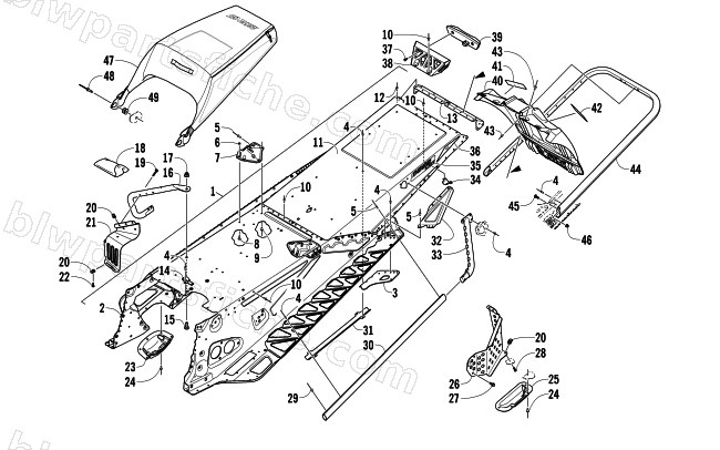 TUNNEL, REAR BUMPER, AND SNOWFLAP ASSEMBLY diagram