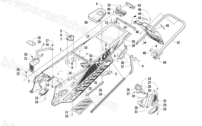 TUNNEL, REAR BUMPER, AND SNOWFLAP ASSEMBLY diagram