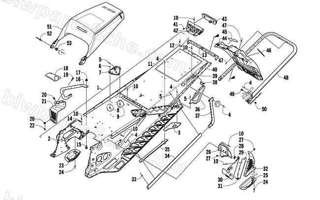 TUNNEL, REAR BUMPER, AND SNOWFLAP ASSEMBLY diagram