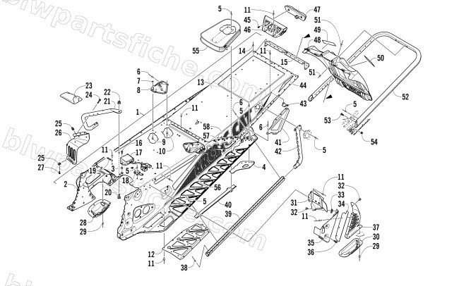 TUNNEL, REAR BUMPER, AND SNOWFLAP ASSEMBLY diagram