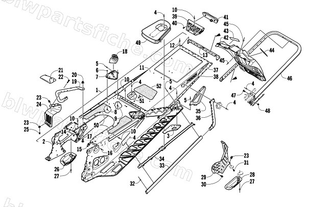 TUNNEL, REAR BUMPER, AND SNOWFLAP ASSEMBLY diagram