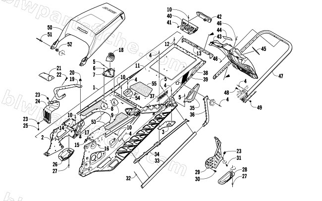 TUNNEL, REAR BUMPER, AND SNOWFLAP ASSEMBLY diagram