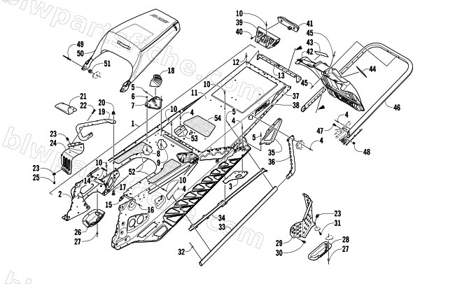 TUNNEL, REAR BUMPER, AND SNOWFLAP ASSEMBLY diagram