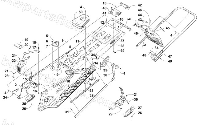 TUNNEL, REAR BUMPER, AND SNOWFLAP ASSEMBLY diagram
