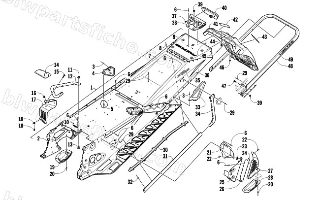 TUNNEL, REAR BUMPER, AND SNOWFLAP ASSEMBLY diagram