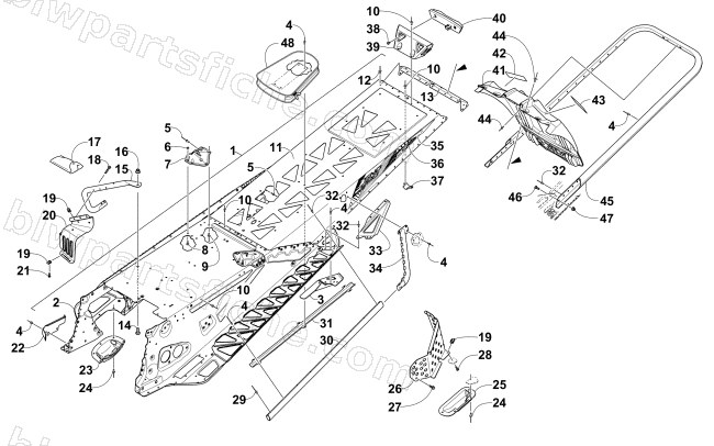 TUNNEL, REAR BUMPER, AND SNOWFLAP ASSEMBLY diagram