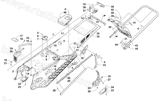 TUNNEL, REAR BUMPER, AND SNOWFLAP ASSEMBLY diagram