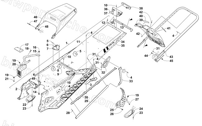 TUNNEL, REAR BUMPER, AND SNOWFLAP ASSEMBLY diagram