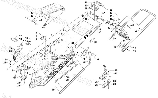 TUNNEL, REAR BUMPER, AND SNOWFLAP ASSEMBLY diagram