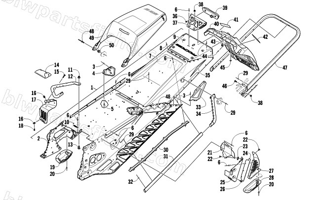 TUNNEL, REAR BUMPER, AND SNOWFLAP ASSEMBLY diagram