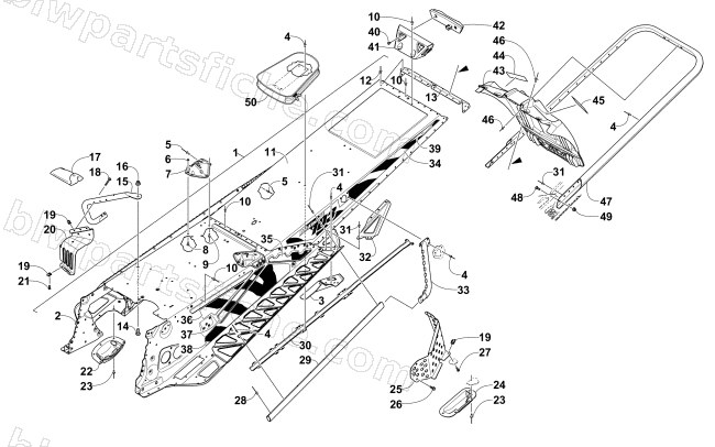 TUNNEL, REAR BUMPER, AND SNOWFLAP ASSEMBLY diagram