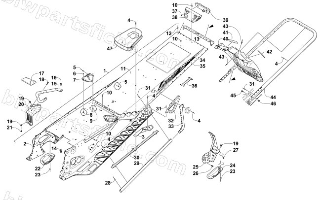 TUNNEL, REAR BUMPER, AND SNOWFLAP ASSEMBLY diagram