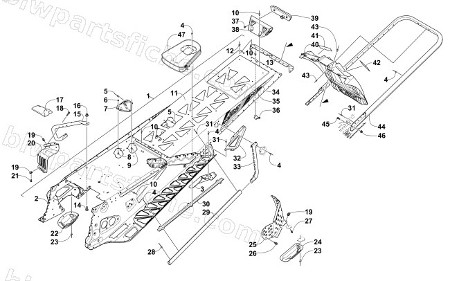 TUNNEL, REAR BUMPER, AND SNOWFLAP ASSEMBLY diagram