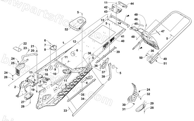 TUNNEL, REAR BUMPER, AND SNOWFLAP ASSEMBLY diagram
