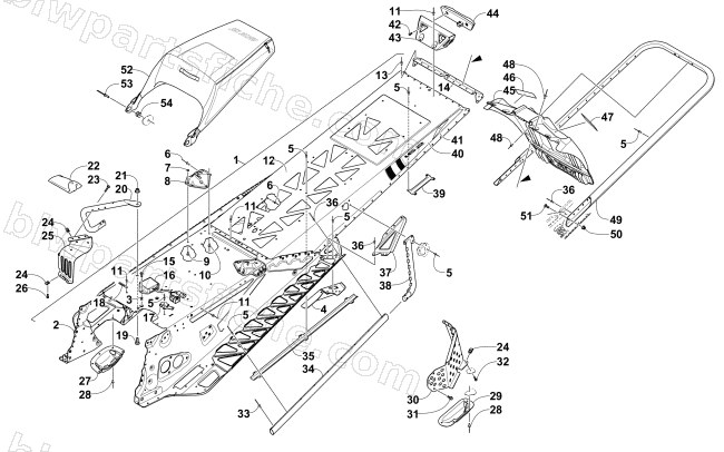 TUNNEL, REAR BUMPER, AND SNOWFLAP ASSEMBLY diagram