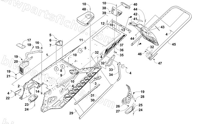 TUNNEL, REAR BUMPER, AND SNOWFLAP ASSEMBLY diagram