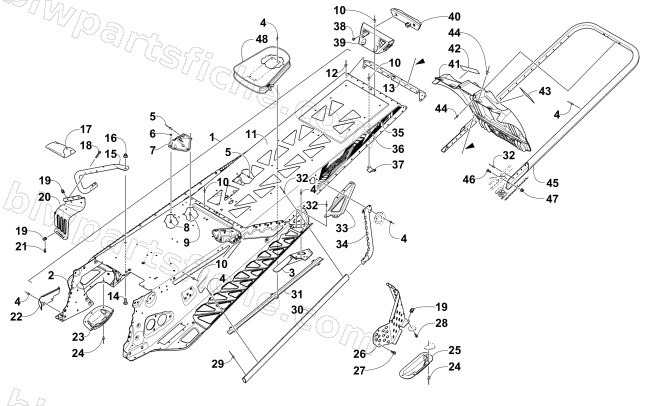 TUNNEL, REAR BUMPER, AND SNOWFLAP ASSEMBLY diagram