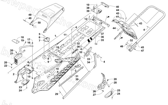 TUNNEL, REAR BUMPER, AND SNOWFLAP ASSEMBLY diagram