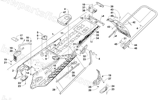 TUNNEL, REAR BUMPER, AND SNOWFLAP ASSEMBLY diagram
