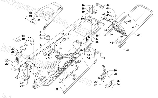 TUNNEL, REAR BUMPER, AND SNOWFLAP ASSEMBLY diagram